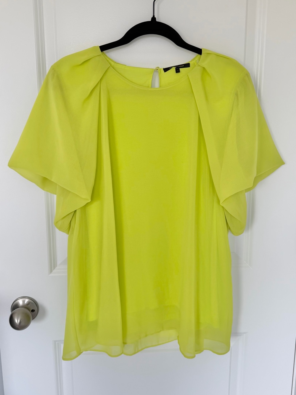 Kobi Halperin Neon Lime Flutter-Sleeve Blouse